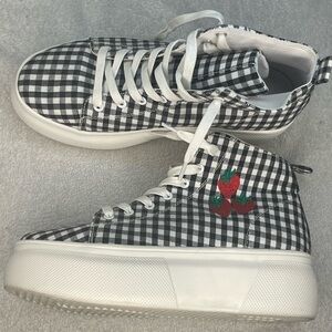 Black and White Gingham High-Top Sneakers